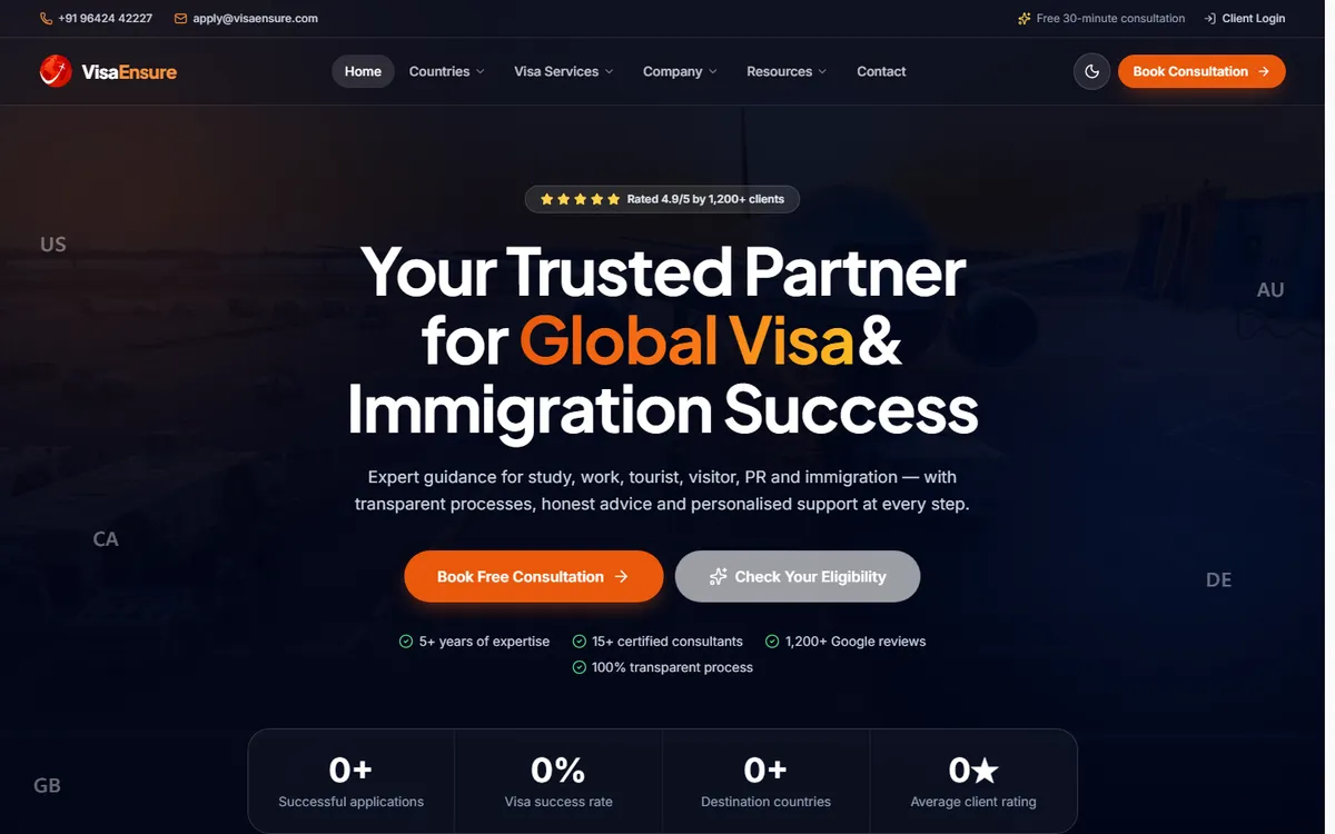 VisaEnsure — Website main screenshot